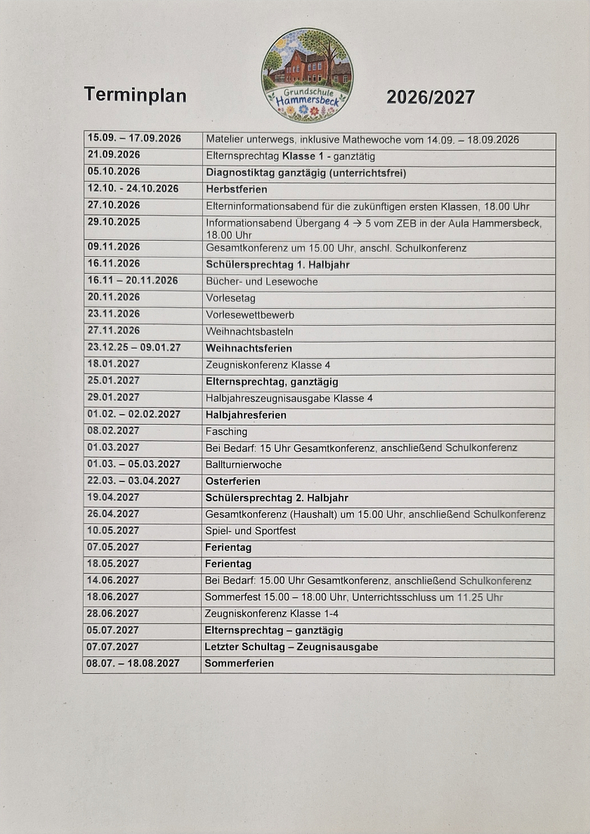 Terminplan 2026/27