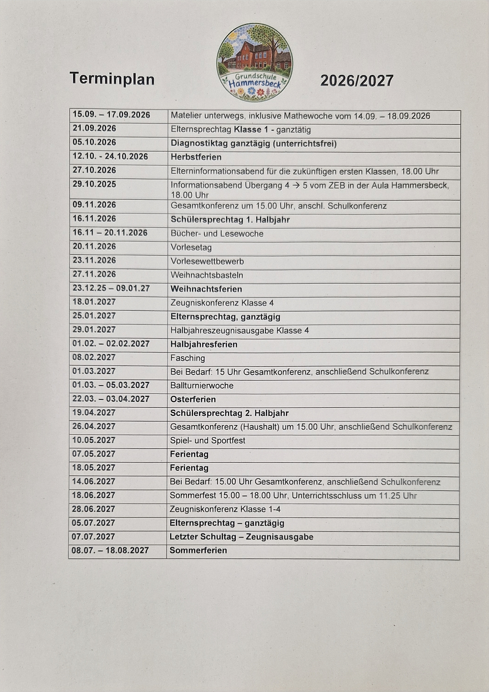Terminplan 2026/27